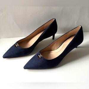 Talbots Elena Blue Suede Pointed Toe Kitten Heel Pumps Women's Size 9 NEW